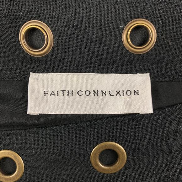 FAITH CONNEXION Size S Black Silk Raw Edge Dress Top - Picture 6 of 6